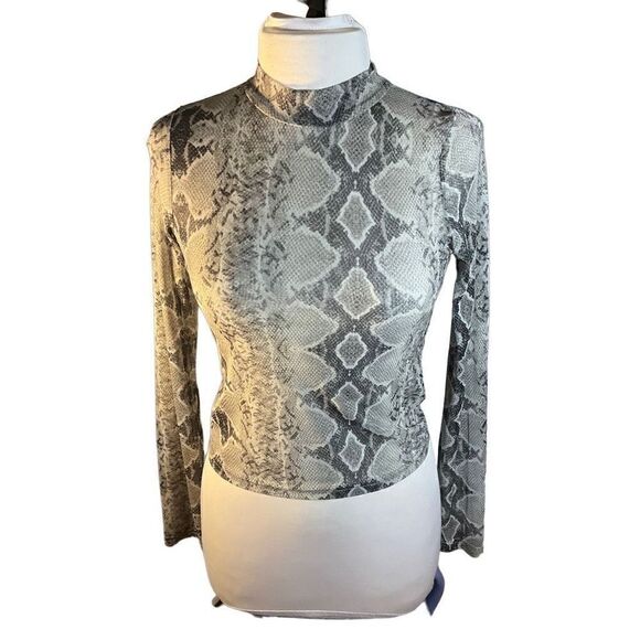 Snakeskin Sheer Mockneck Longsleeve Shell, M. Perfect layering - Picture 1 of 16